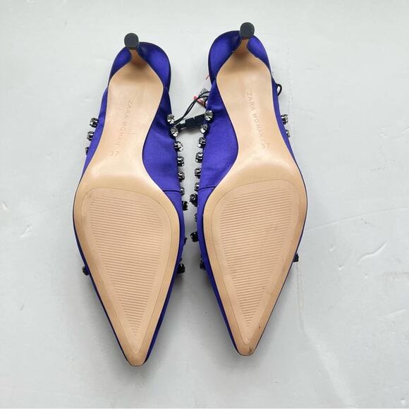 Zara Satin Embellished Rhinestone Fringe Heeled Mules Size 6.5 - Picture 9 of 9